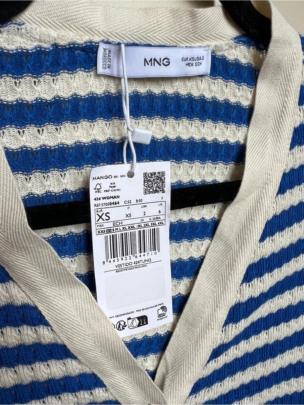 Mango Blue and White Striped Short Sleeve Button-Front Midi Dress Women’s xs - Picture 6 of 8
